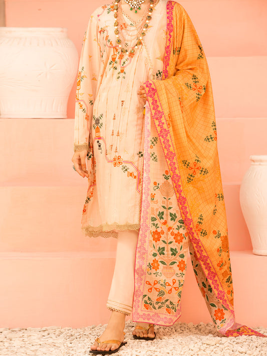 Peach Lawn 3 Piece Unstitched - ALP-3PS-1133
