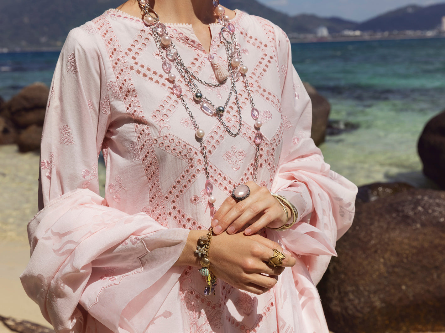 Pink Schiffli Lawn 3 Piece Stitched - ALP-3PS-1141