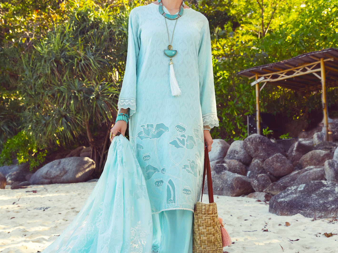 Sky Blue Jacquard 3Pc Unstitched - ALP-3PS-1142