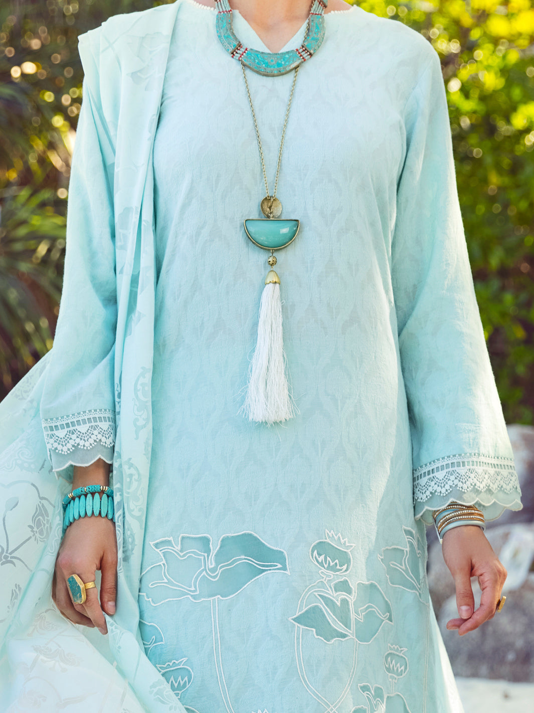 Sky Blue Jacquard 3Pc Unstitched - ALP-3PS-1142