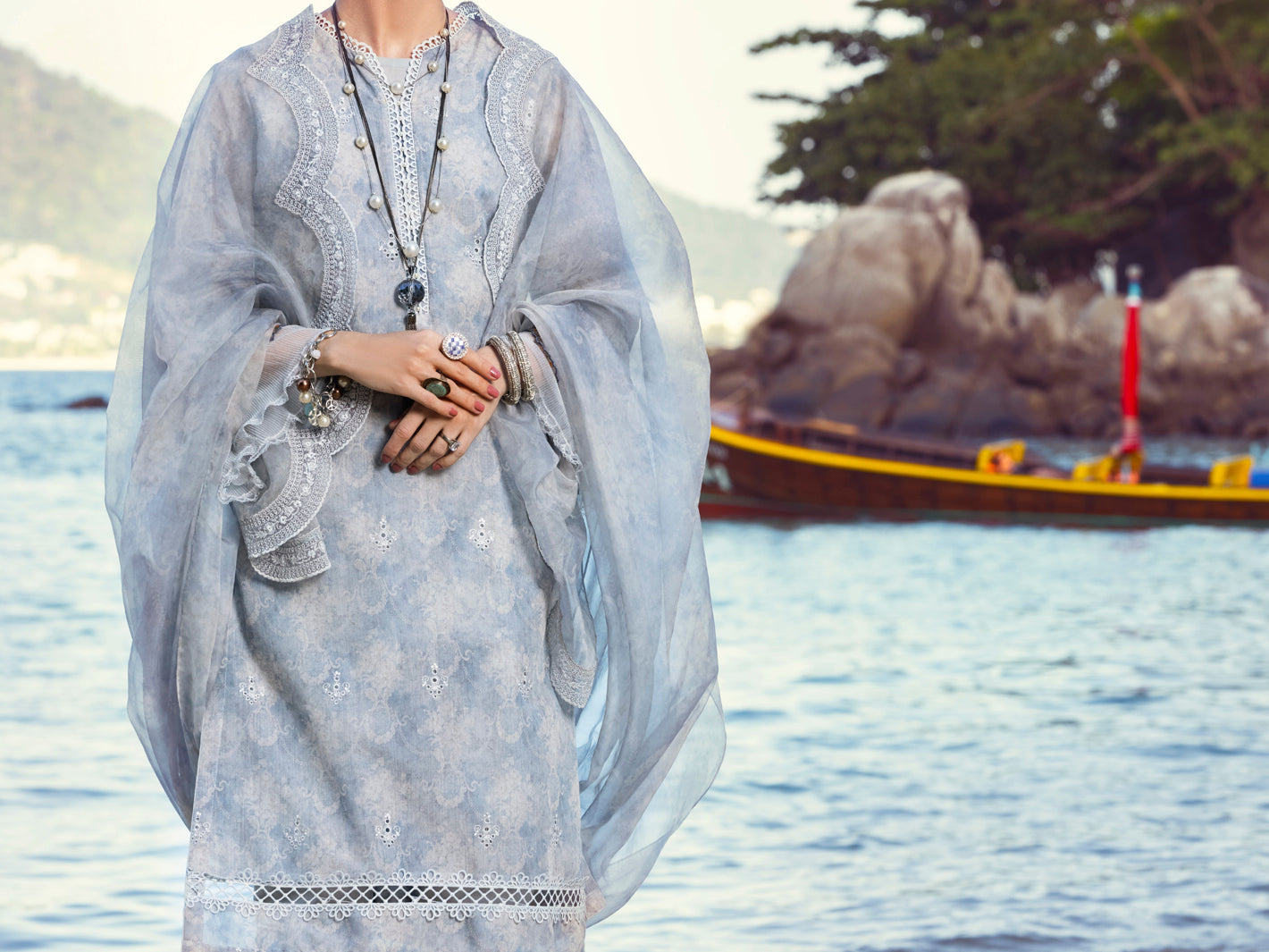 Grey Swiss Voile 3Pc Unstitched - ALP-3PS-1149