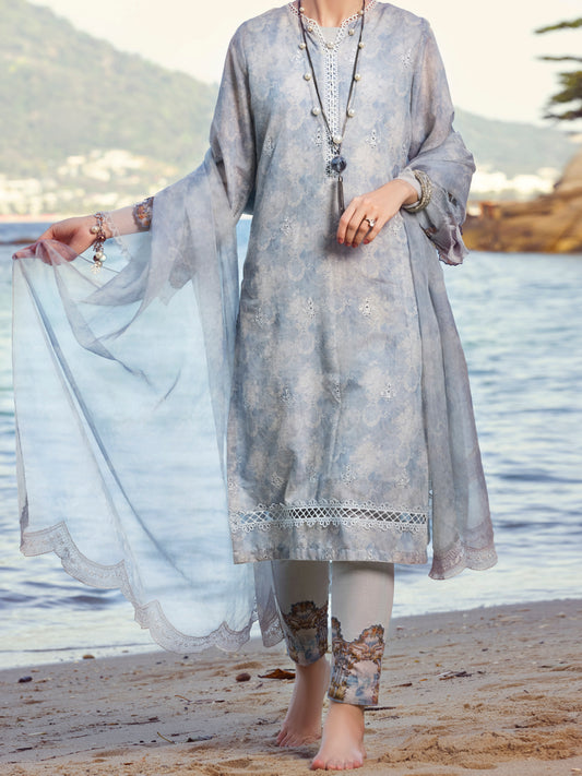 Grey Swiss Voile 3 Piece Unstitched - ALP-3PS-1149