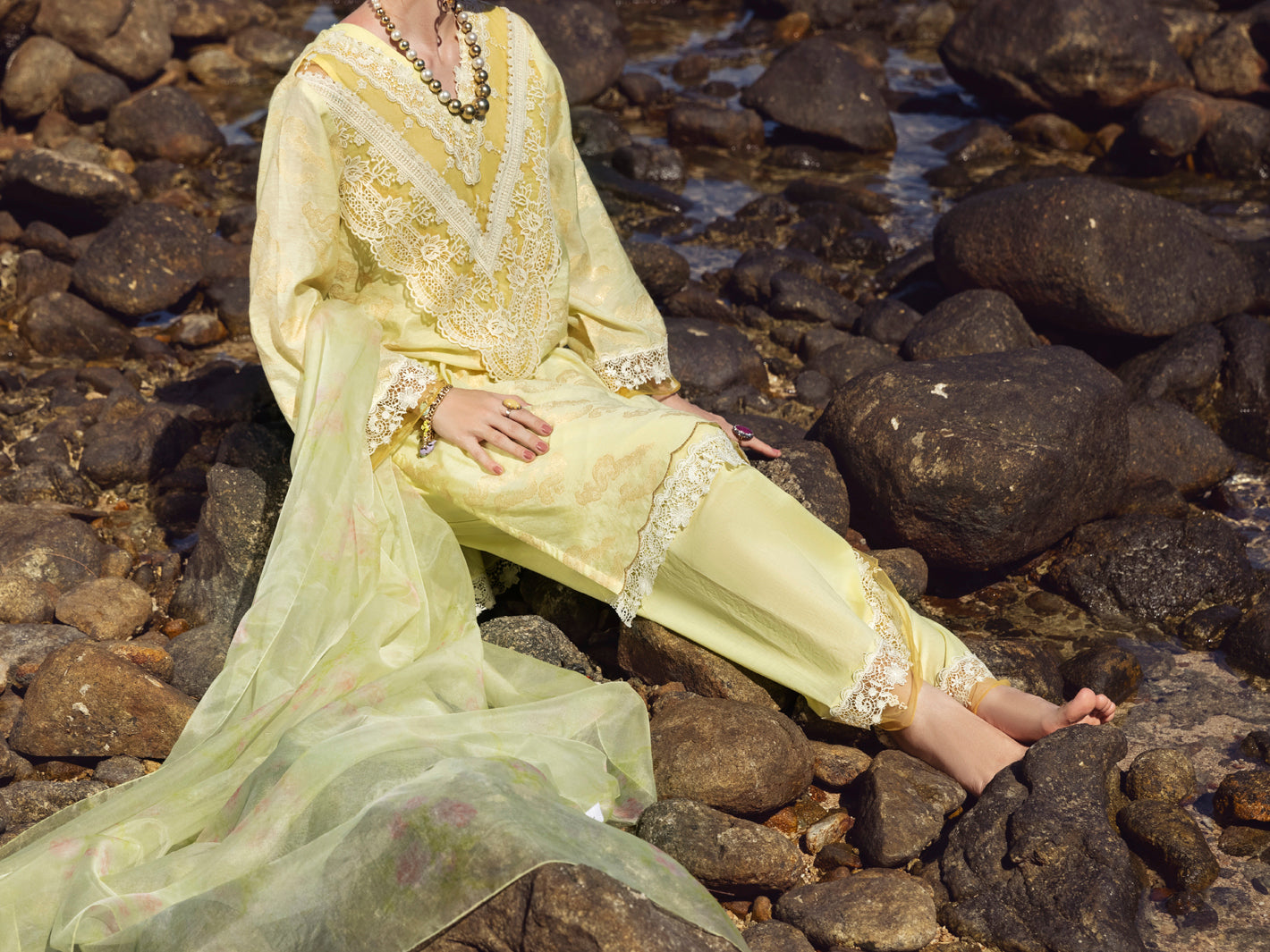 Yellow Cotton Jacquard 3 Piece Unstitched - ALP-3PS-1154