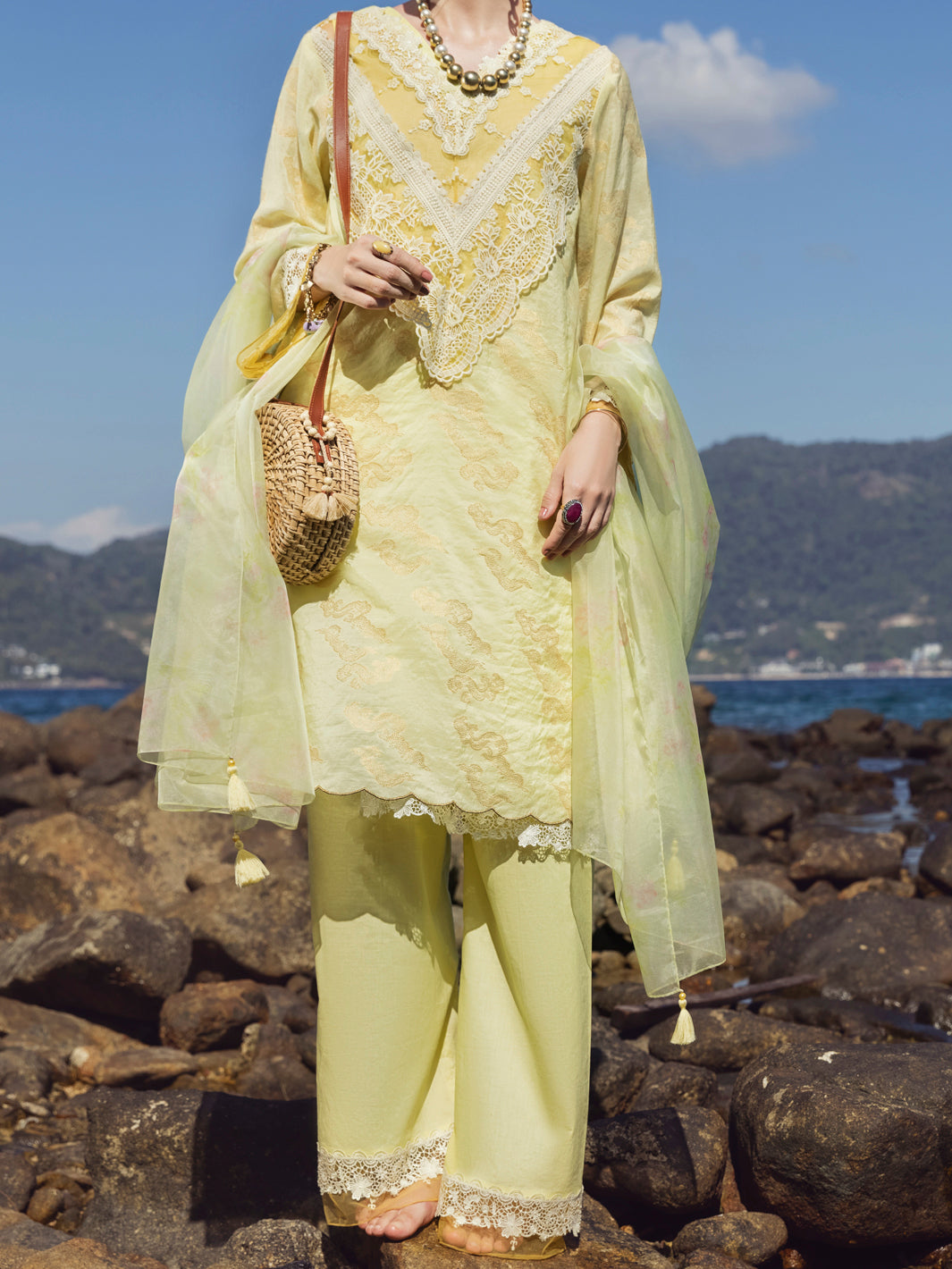 Yellow Cotton Jacquard 3 Piece Unstitched - ALP-3PS-1154