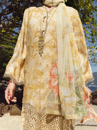 Golden Cotton Jacquard 3 Piece Stitched - ALP-3PS-1155