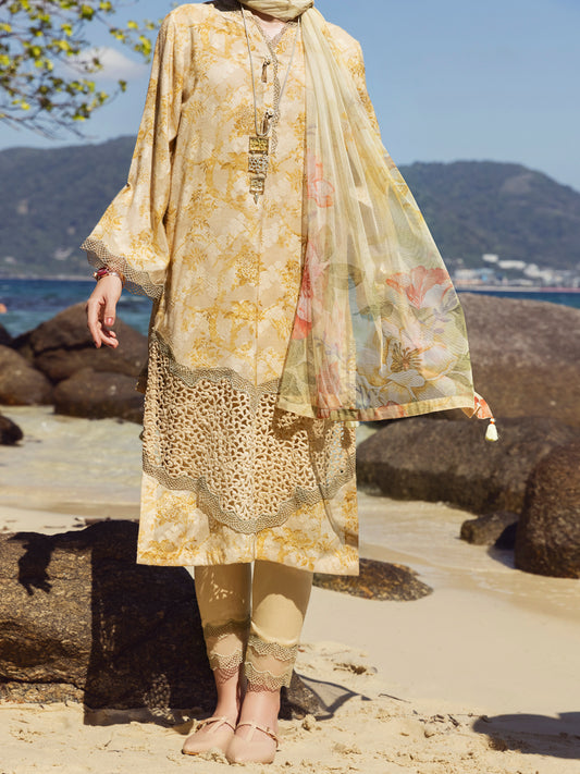Golden Cotton Jacquard 3 Piece Unstitched - ALP-3PS-1155