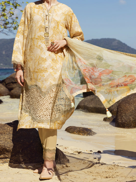 Golden Cotton Jacquard 3 Piece Stitched - ALP-3PS-1155