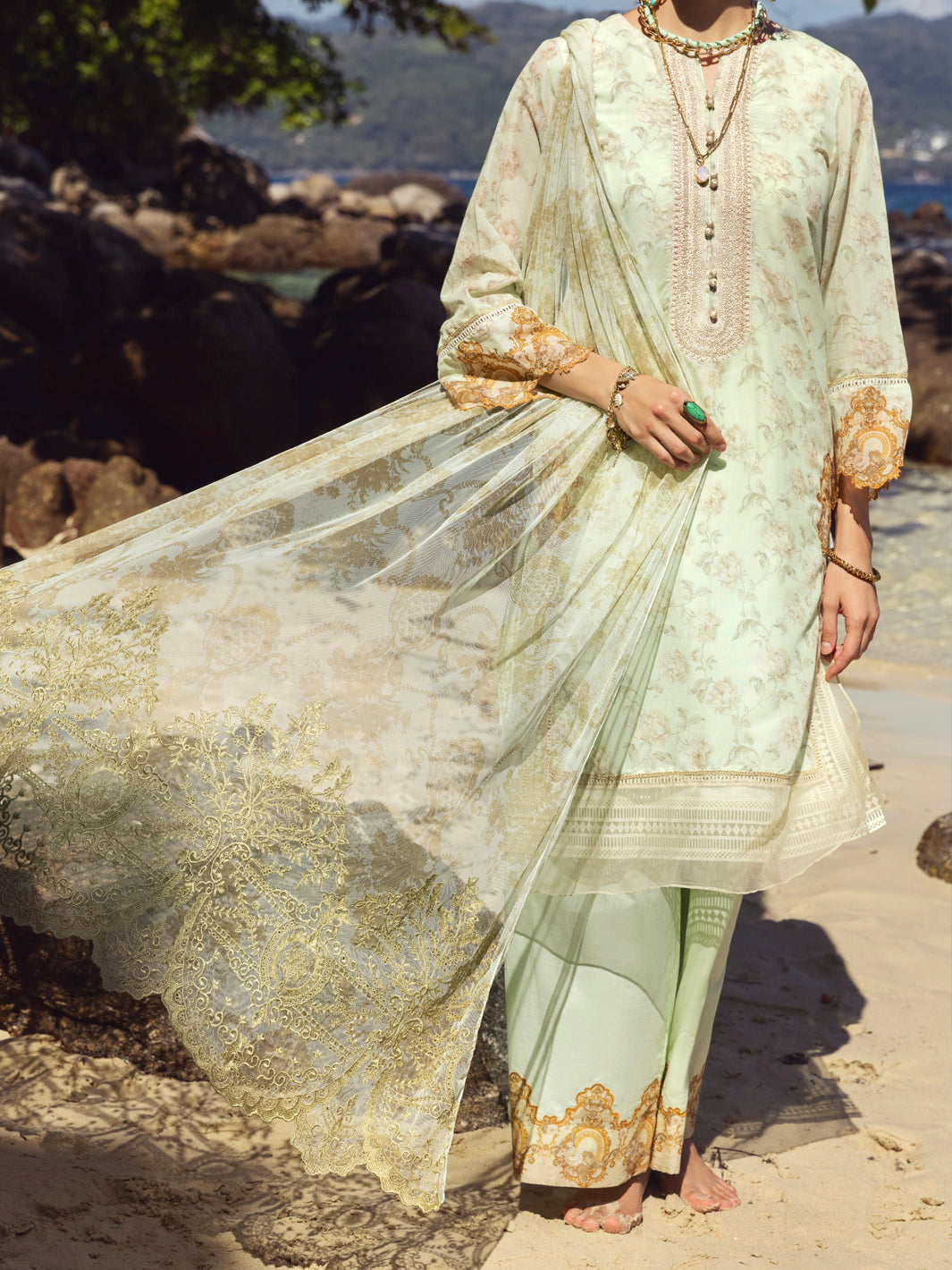 Green Swiss Voile 3 Piece Unstitched - ALP-3PS-1156