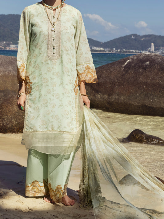 Green Swiss Voile 3 Piece Unstitched - ALP-3PS-1156