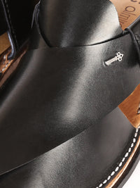 Black Leather Peshawari Chappal - AL-MFW-HC-115