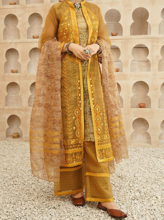 Mustard Jacquard 3 Piece Unstitched - ALP-3PS-1165