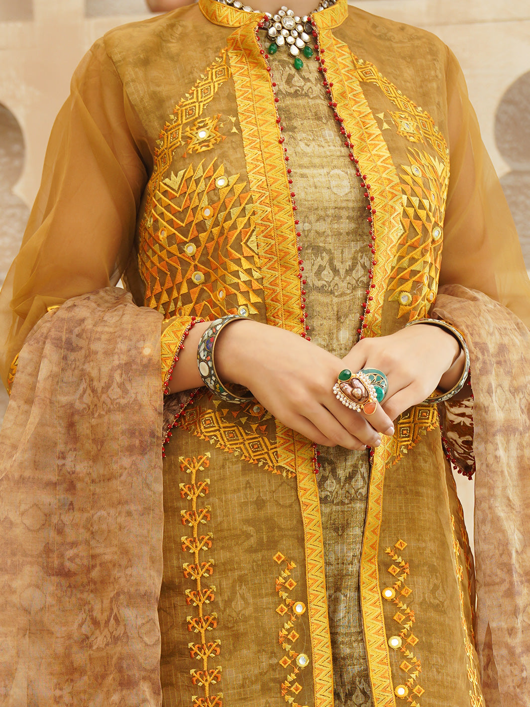 Mustard Jacquard 3 Piece Stitched - ALP-3PS-1165