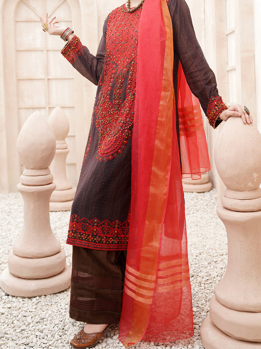 Dark Brown Jacquard 3 Piece Unstitched - ALP-3PS-1167