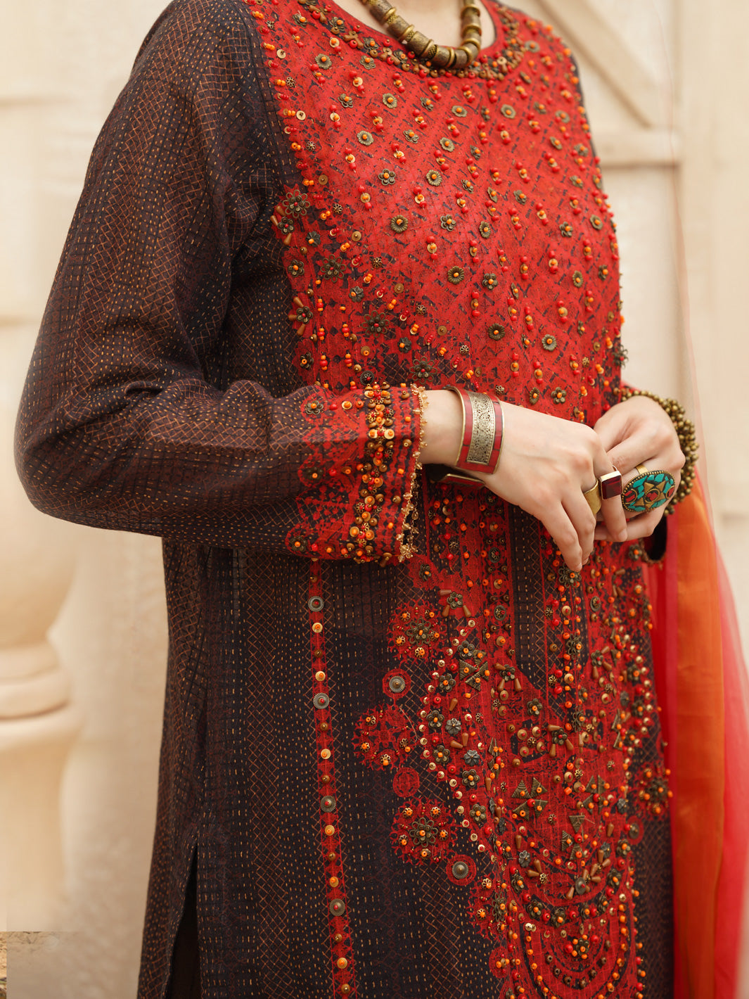 Dark Brown Jacquard 3Pc Stitched - ALP-3PS-1167