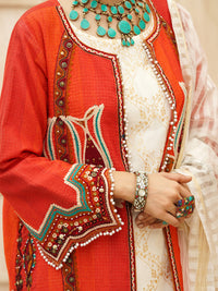 Orange Jacquard 3Pc Stitched - ALP-3PS-1168