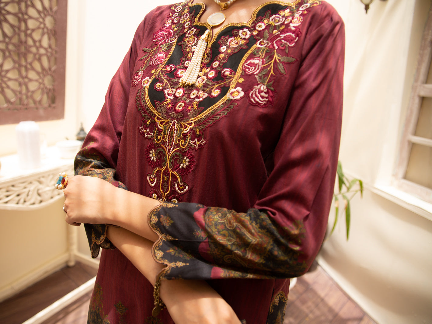 Maroon Cambric 3Pc Unstitched - ALP-3PS-1178