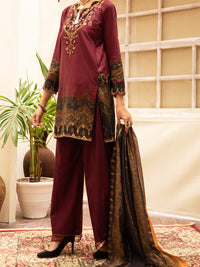 Maroon Cambric 3Pc Unstitched - ALP-3PS-1178