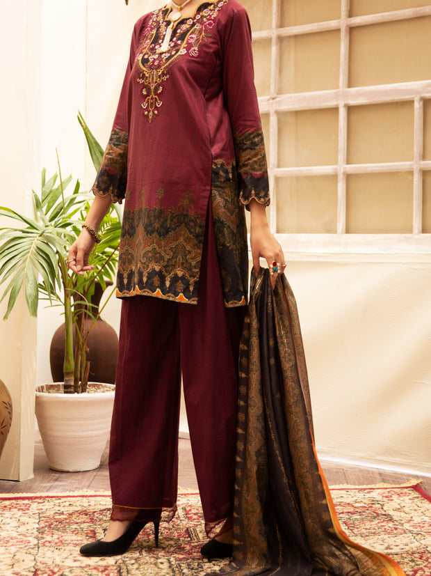 Maroon Cambric 3 Piece Unstitched - ALP-3PS-1178