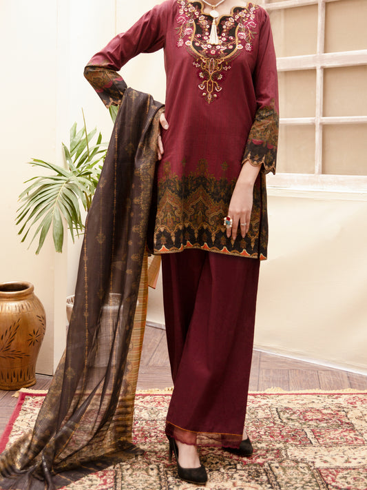 Maroon Cambric 3Pc Unstitched - ALP-3PS-1178
