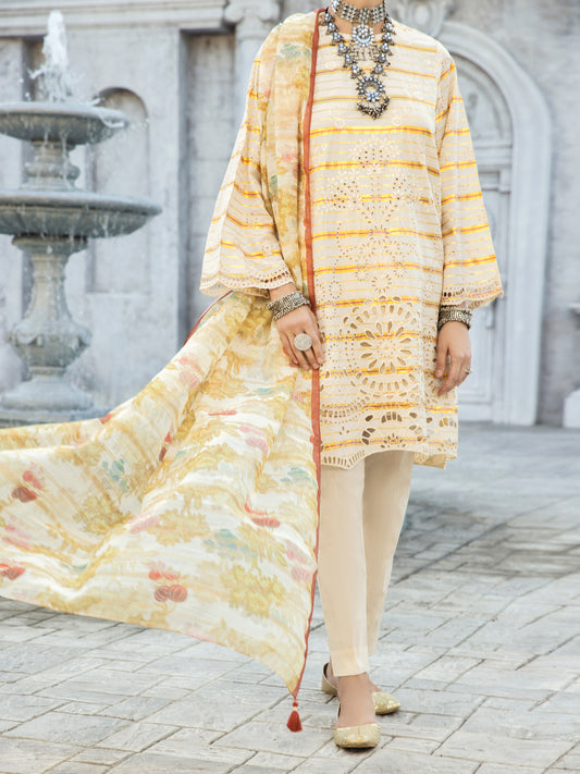 Off White Lurex Jacquard 3 Piece Stitched - ALP-3PS-1189