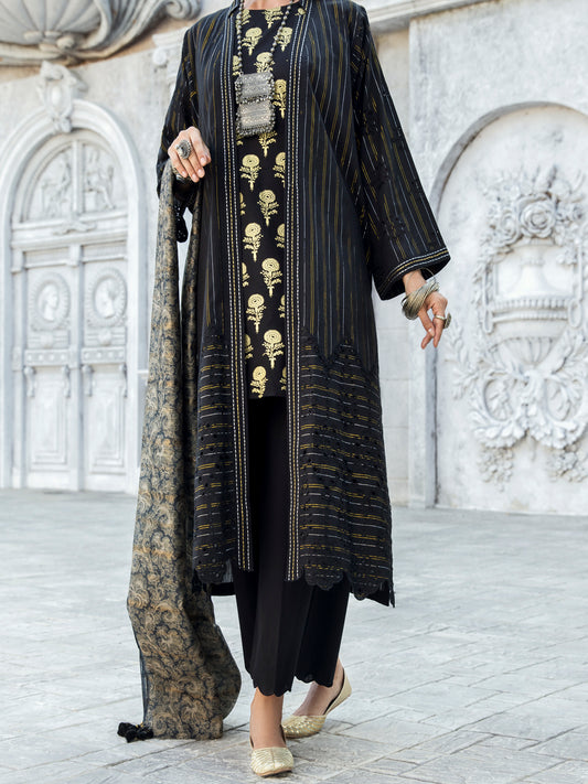 Black Lurex Jacquard 3 Piece Unstitched - ALP-3PS-1192