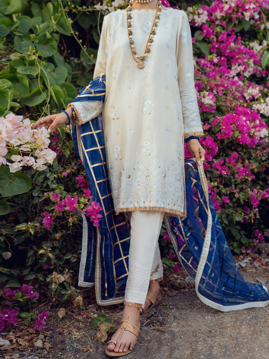 Off White Silk 3Pc Unstitched - ALP-3PS-1193