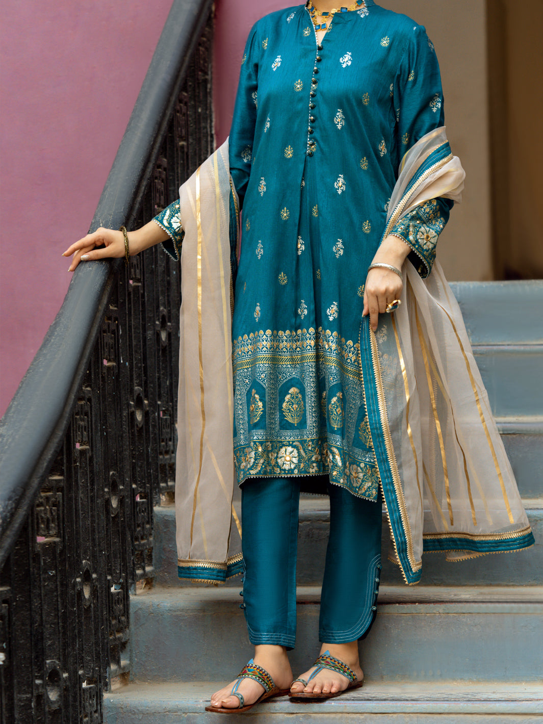 Teal Silk 3Pc Stitched - ALP-3PS-1197