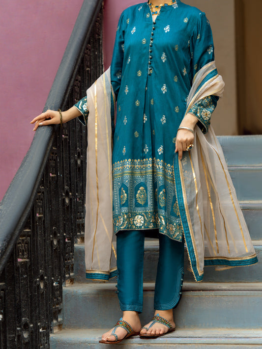 Teal Silk 3Pc Stitched - ALP-3PS-1197