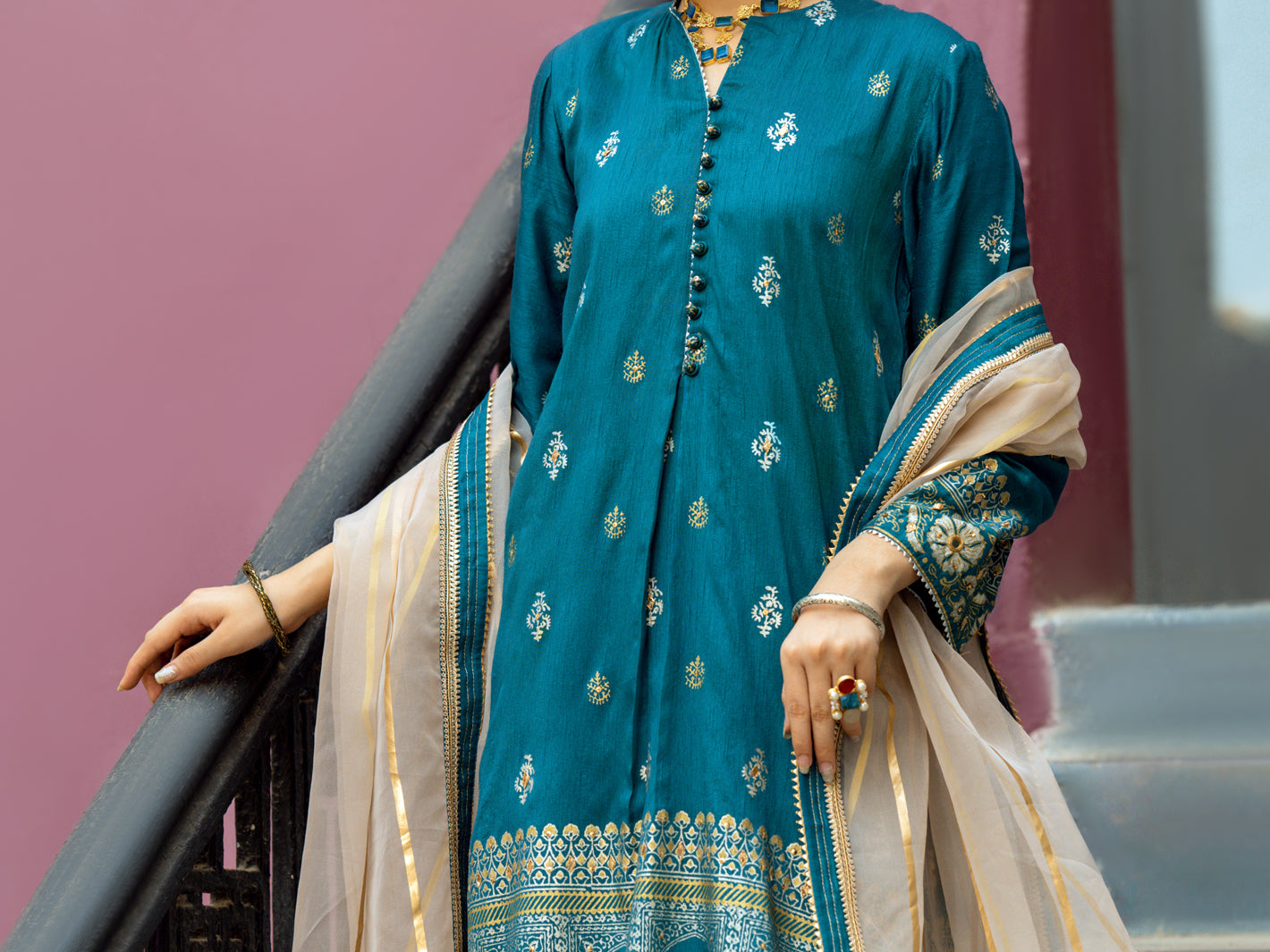 Teal Silk 3Pc Stitched - ALP-3PS-1197