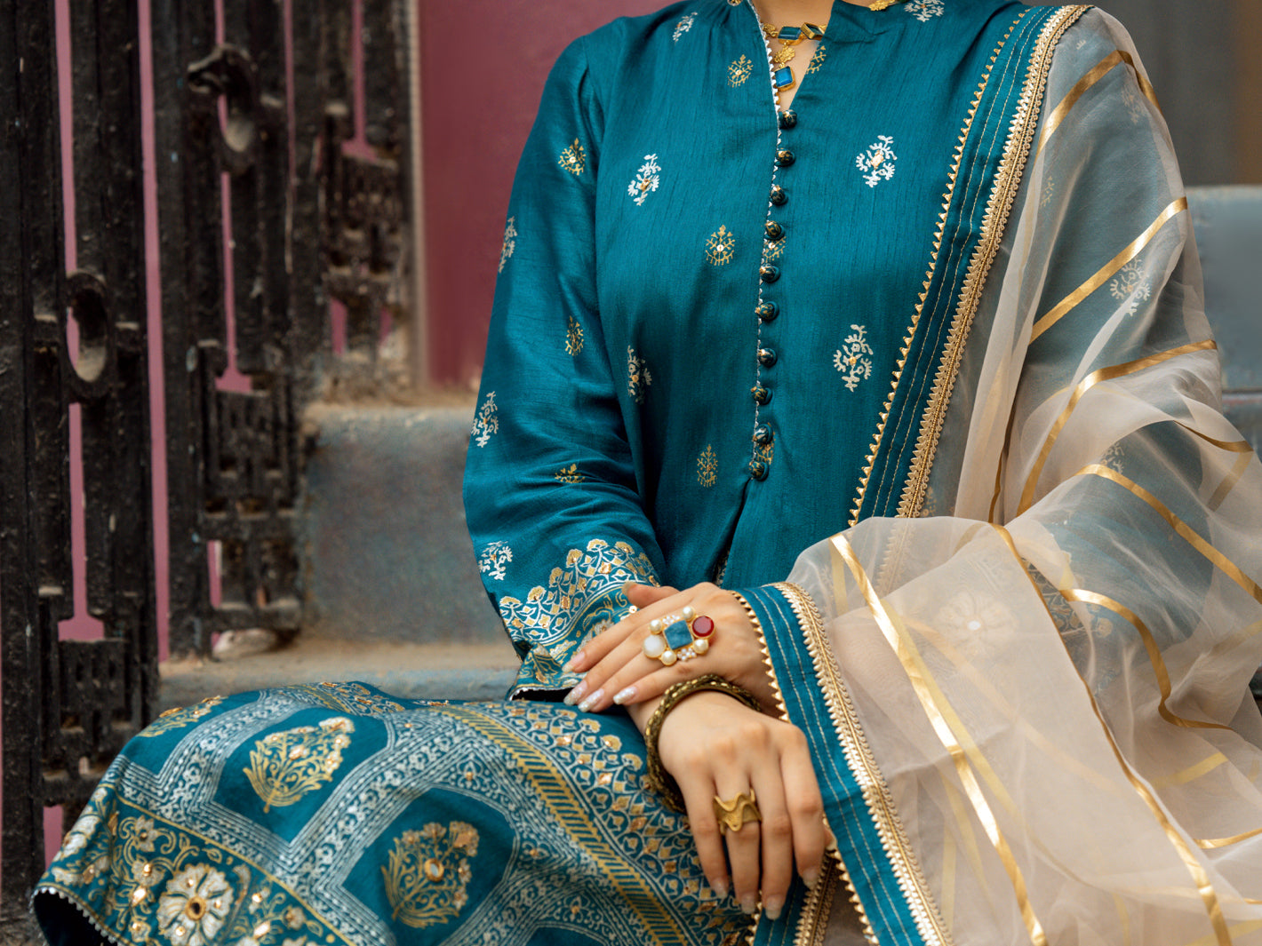 Teal Silk 3Pc Stitched - ALP-3PS-1197