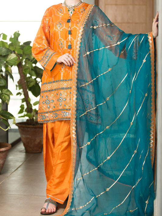 Orange 3Pc Unstitched - ALP-3PS-1198