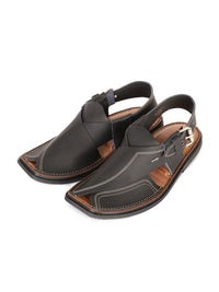 Black Leather Peshawari Chappal - AL-MFW-HC-122
