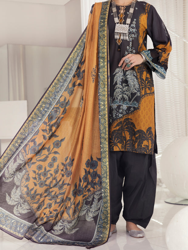 Dark Grey Lawn 3 Piece Stitched - ALP-3PS-1236