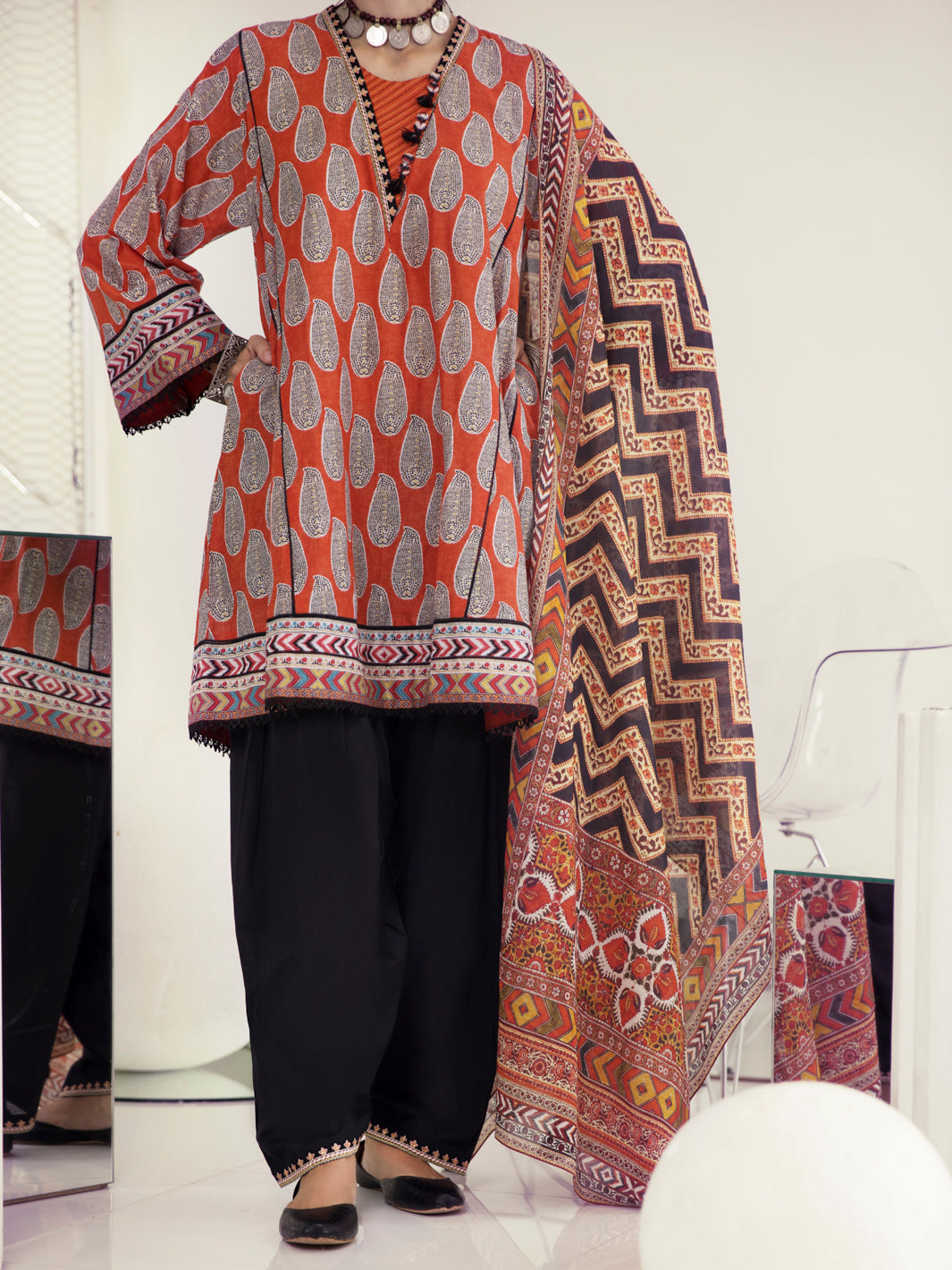 Orange Lawn 3Pc Unstitched - ALP-3PS-1238