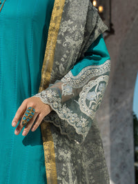 Sea Blue Nino Kara 3 Piece Unstitched - ALP-3PS-1256