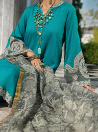 Sea Blue Nino Kara 3 Piece Unstitched - ALP-3PS-1256