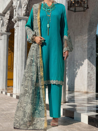 Sea Blue Nino Kara 3 Piece Unstitched - ALP-3PS-1256
