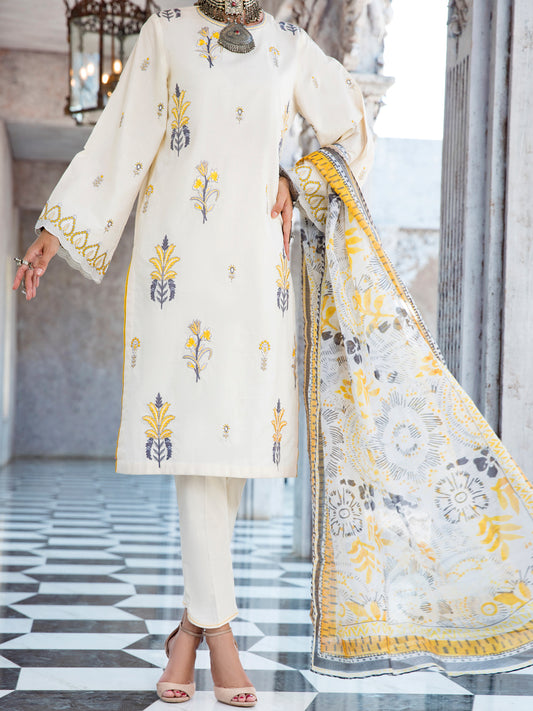 Off White Self-Jacquard 3 Piece Unstitched - ALP-3PS-1259
