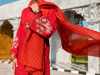 Red Self-Jacquard 3Pc Stitched - ALP-3PS-1260