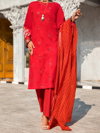 Red Self-Jacquard 3Pc Stitched - ALP-3PS-1260