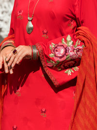 Red Self-Jacquard 3Pc Stitched - ALP-3PS-1260