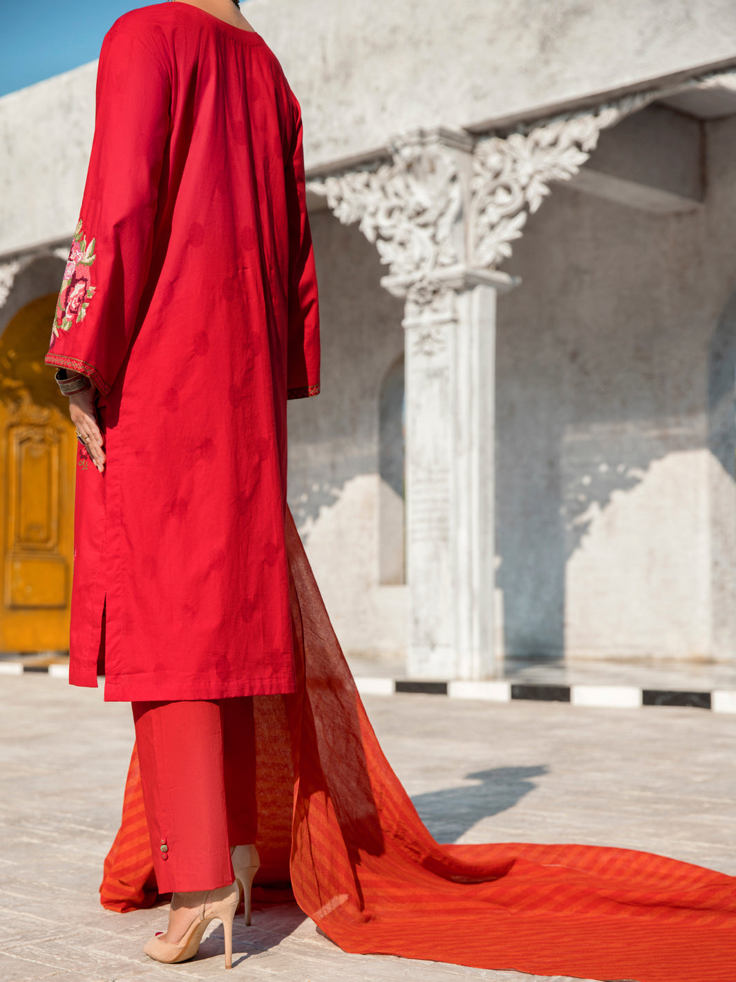 Red Self-Jacquard 3Pc Stitched - ALP-3PS-1260