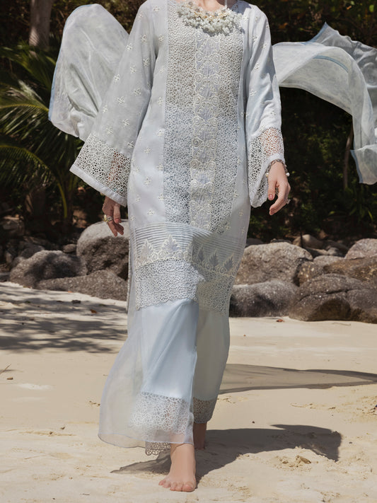 Light Grey Khaddi Net 3 Piece Stitched - ALP-3PS-1273