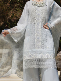 Light Grey Khaddi Net 3 Piece Unstitched - ALP-3PS-1273