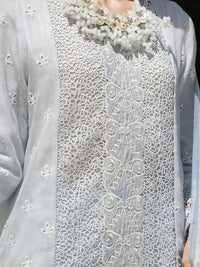 Light Grey Khaddi Net 3 Piece Unstitched - ALP-3PS-1273