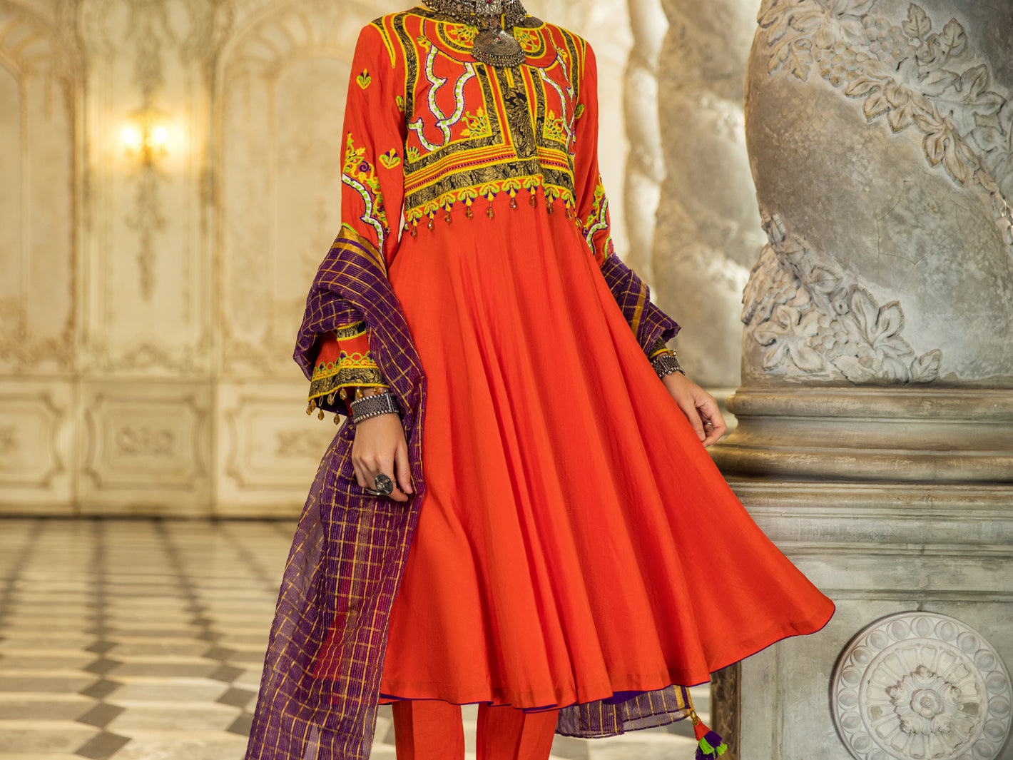 Orange Raw Silk 3Pc Stitched - ALP-3PS-1275