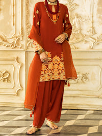 Rust Raw Silk 3Pc Stitched - ALP-3PS-1278