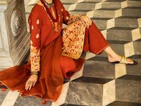 Rust Raw Silk 3Pc Stitched - ALP-3PS-1278
