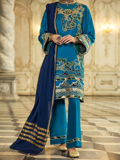 Blue Raw Silk 3 Piece Stitched - ALP-3PS-1279