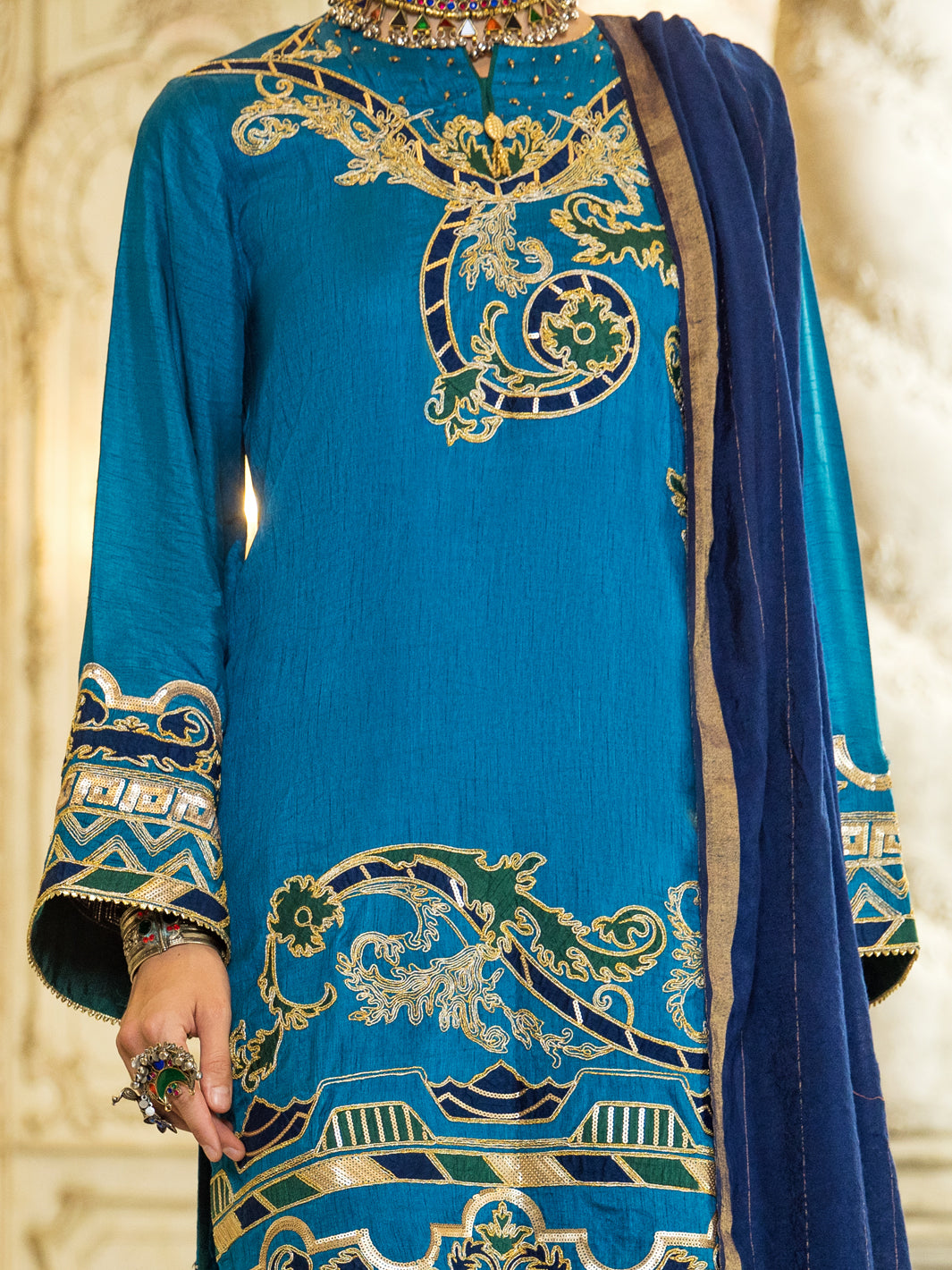 Blue Raw Silk 3Pc Stitched - ALP-3PS-1279